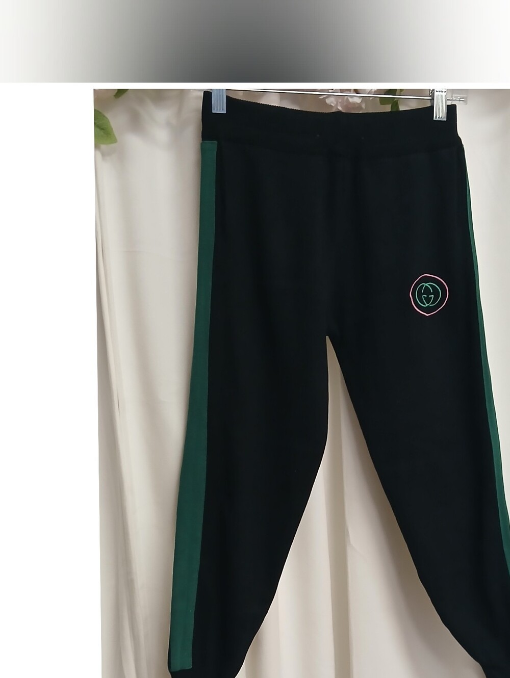 Women's Black Jogger Pants with Green Side Stripe